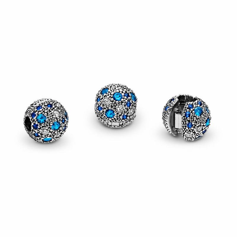 Pandora Cosmic Stars Charm Ireland - Sterling Silver/Blue/Mixed Stones/Cubic Zirconia - 596340KUF